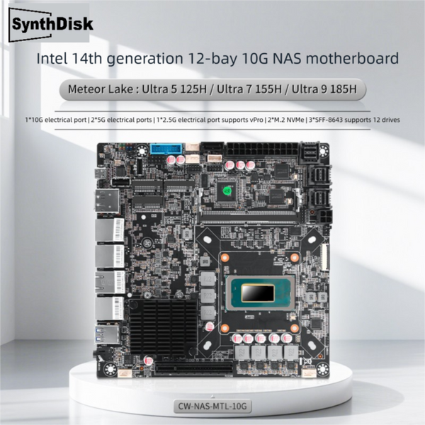SynthDisk 14th Generation Ultra 5 125H / 7 155H / 9 185H 12-Bay 10G NAS Motherboard